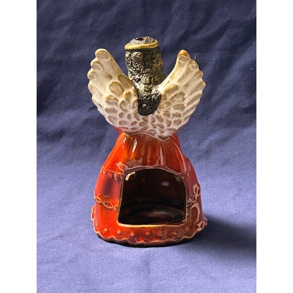 Hand-Painted Red Ceramic Angel Candle Holder W/Star & Gold Accents Religious - Picture 4 of 11